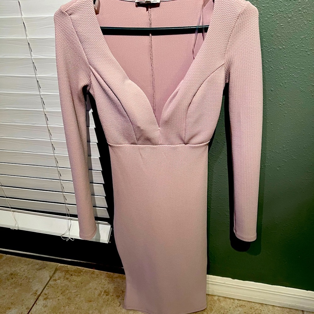 Charlotte Russe nude deep neck longe sleeve dress